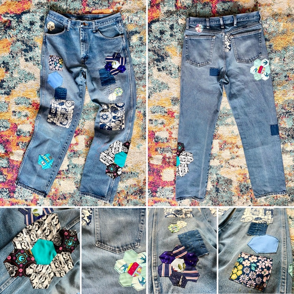 Floral Upcycled Patchwork Denim - Picture 2 of 16